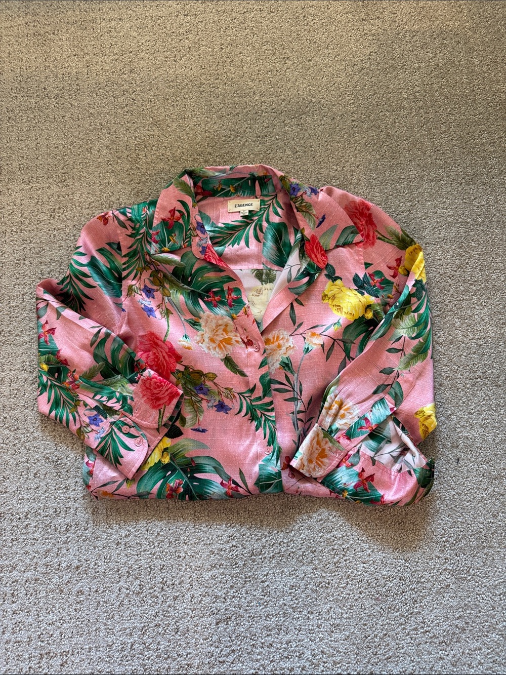 L'AGENCE Pink Tropical Floral Shirt